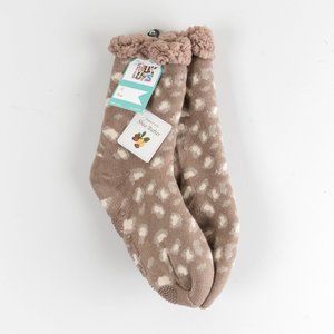 NWT Muk Luks Faux Shearling chetah  with SHEA BUTTER Cabin Socks - small